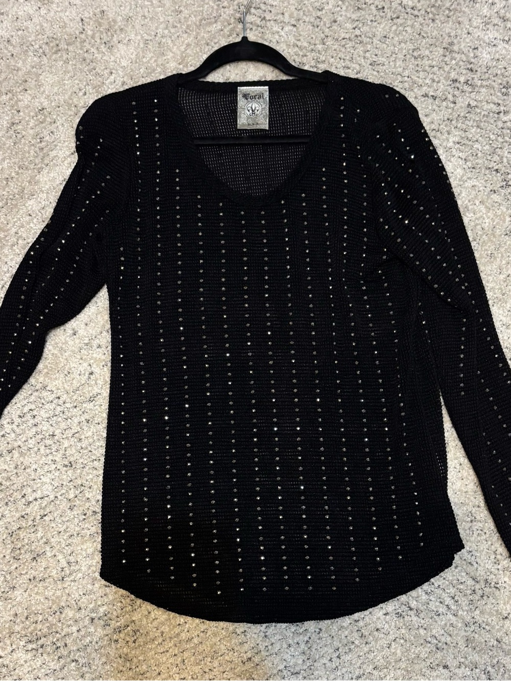 Black Studded Knit Long-Sleeve Top